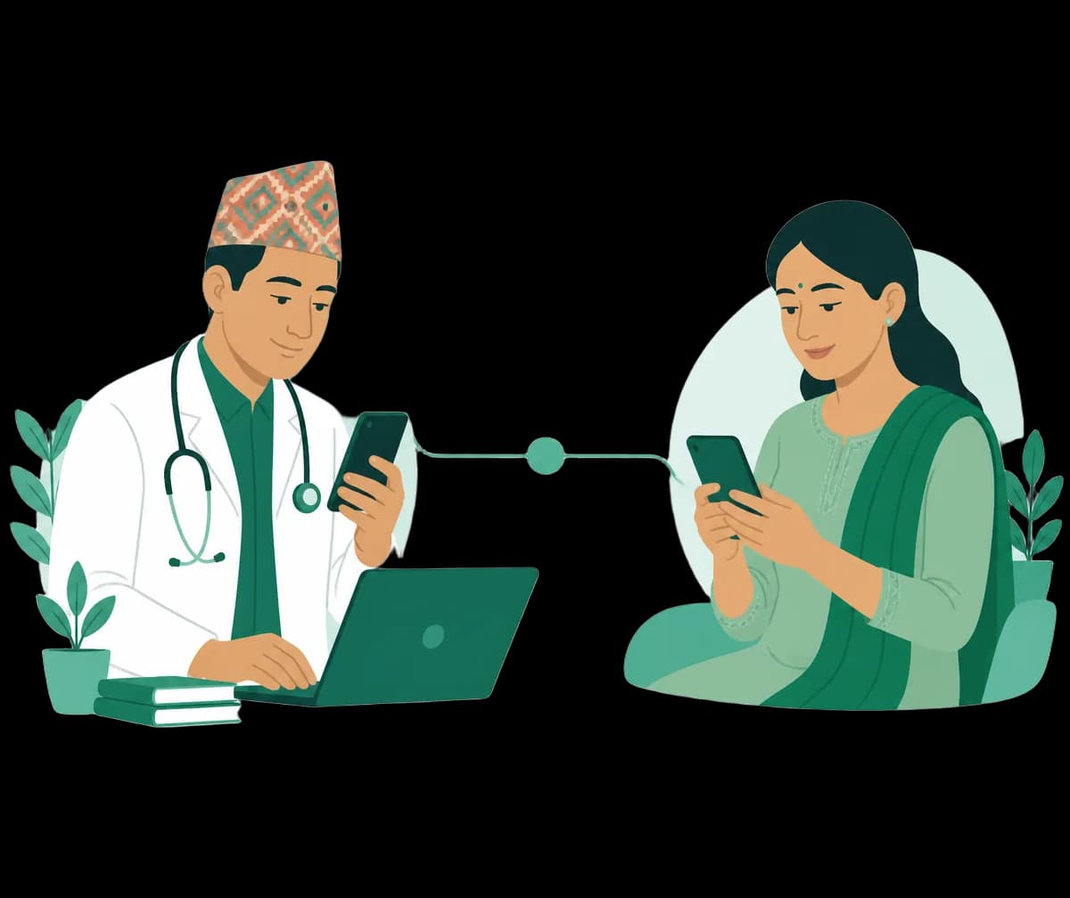 A Nepali doctor and a patient connecting through the Upachar Sewa app on their phones